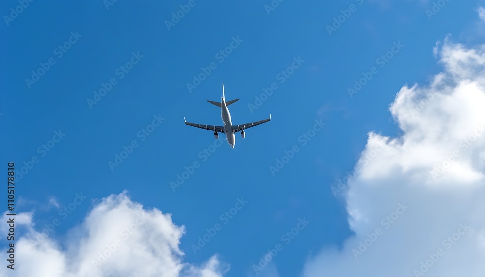 Fototapeta premium Airplane soaring against a vast blue sky