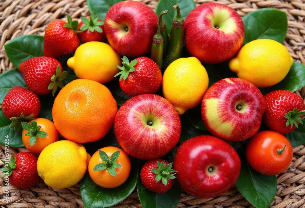 Vibrant Fruit and Vegetable Arrangement. Vibrant Fruit and Vegetable Arrangement.