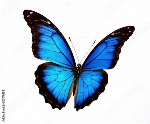 Vivid Blue Morpho Butterfly, Isolated on White.