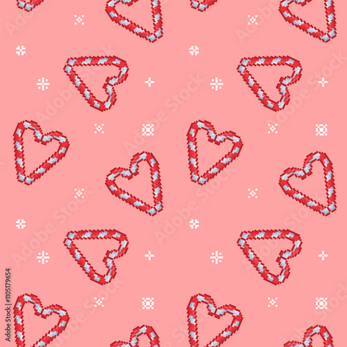 Heart shaped candy cane lollipop vector seamless pattern. Confectionery romantic treats wrapping paper design.