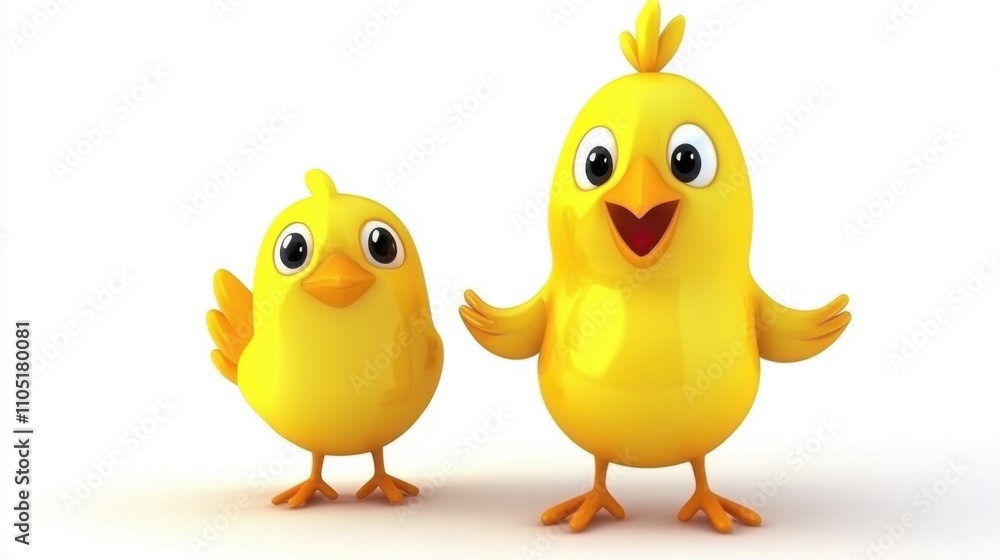 Whimsical Avian Art: Cartoon Birds on White Background