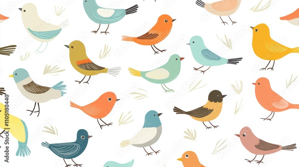 Whimsical Avian Art: Cartoon Birds on White Background Whimsical Avian Art: Cartoon Birds on White Background