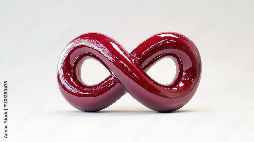 Design a glossy ruby red infinity icon on a minimalist white background, representing luxury. Design a glossy ruby red infinity icon on a minimalist white background, representing luxury.