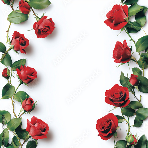 Red roses on left side with copy space on right, white background