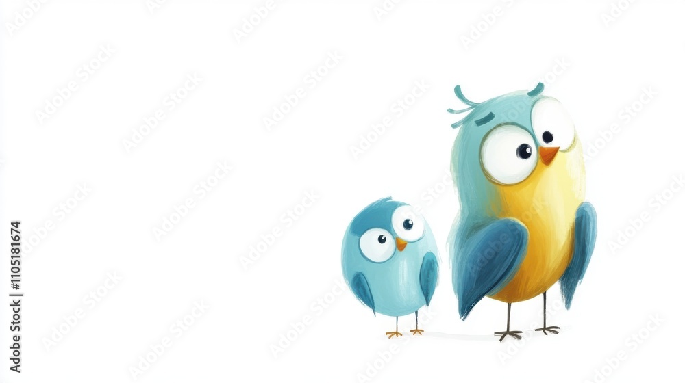 Whimsical Avian Art: Cartoon Birds on White Background Whimsical Avian Art: Cartoon Birds on White Background