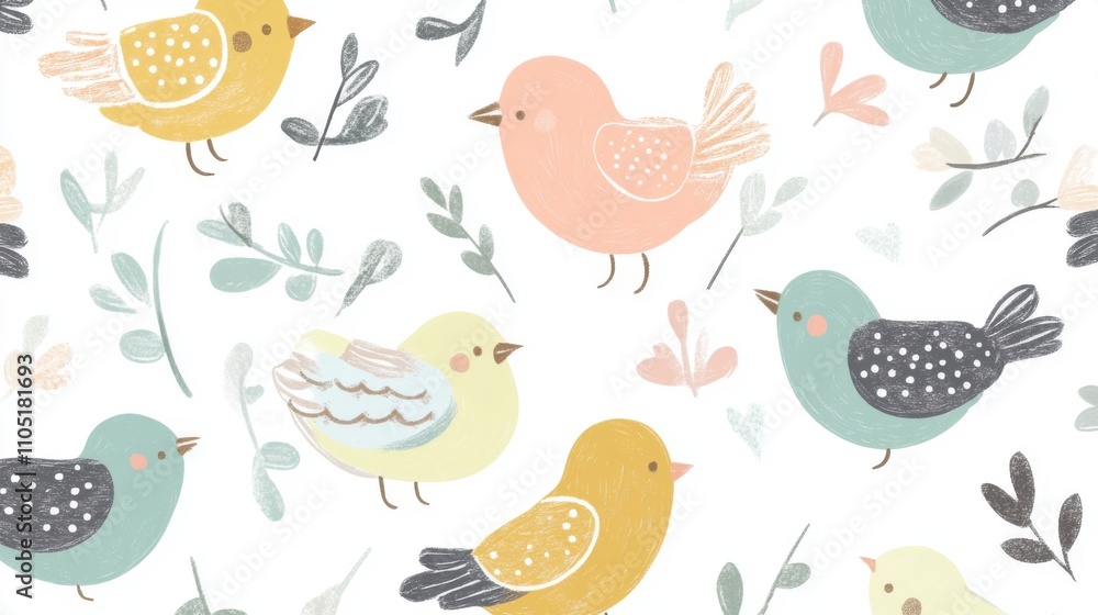 Whimsical Avian Art: Cartoon Birds on White Background Whimsical Avian Art: Cartoon Birds on White Background