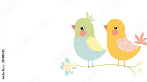 Whimsical Avian Art: Cartoon Birds on White Background