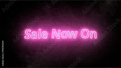 Pink Neon Sign Saying 'Sale Now On' on Dark Brick Wall Background
