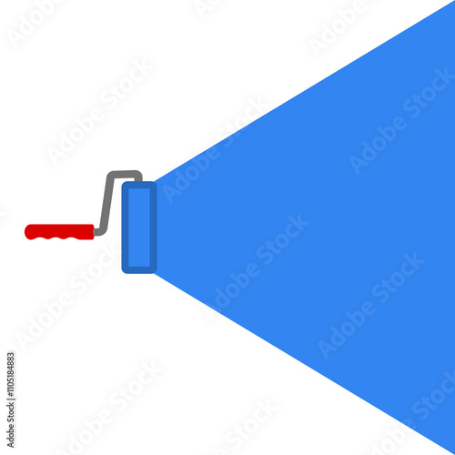 A paint roller paints a colored stripe on a white empty background. 