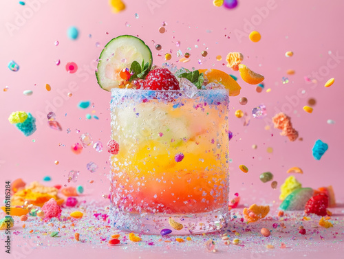 Playful fruity cocktail splash in pastel tones