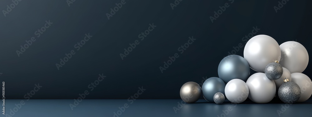 During the holiday season, sparkling blue Christmas ornaments stand out beautifully against a dark navy backdrop. During the holiday season, sparkling blue Christmas ornaments stand out beautifully against a dark navy backdrop.