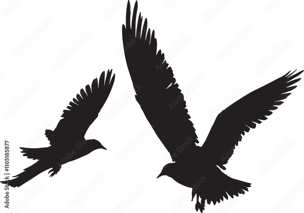 silhouette, The action of Flying bird, vector silhouette, The action of Flying bird, vector