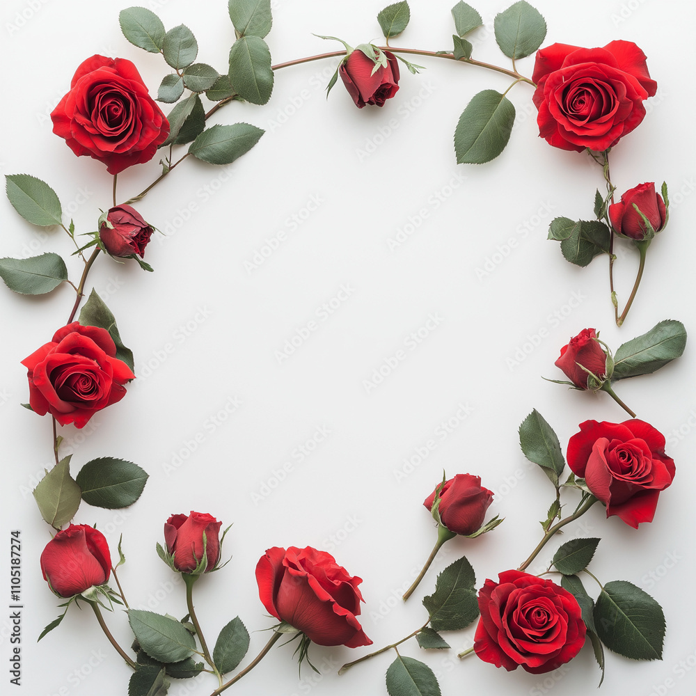 Circle Of Roses. A Valentine's Day Red and White Rose Frame Isolated on a Lovely Background Circle Of Roses. A Valentine's Day Red and White Rose Frame Isolated on a Lovely Background