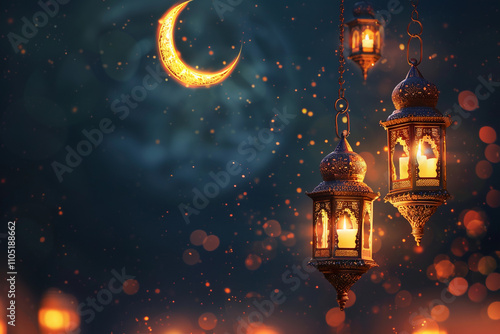 Beautiful greeting card with holiday composition for celebrate Ramadan