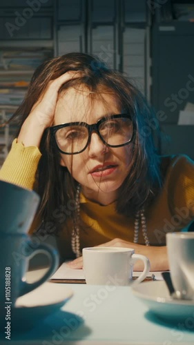Exhausted stressed office worker having too many coffees