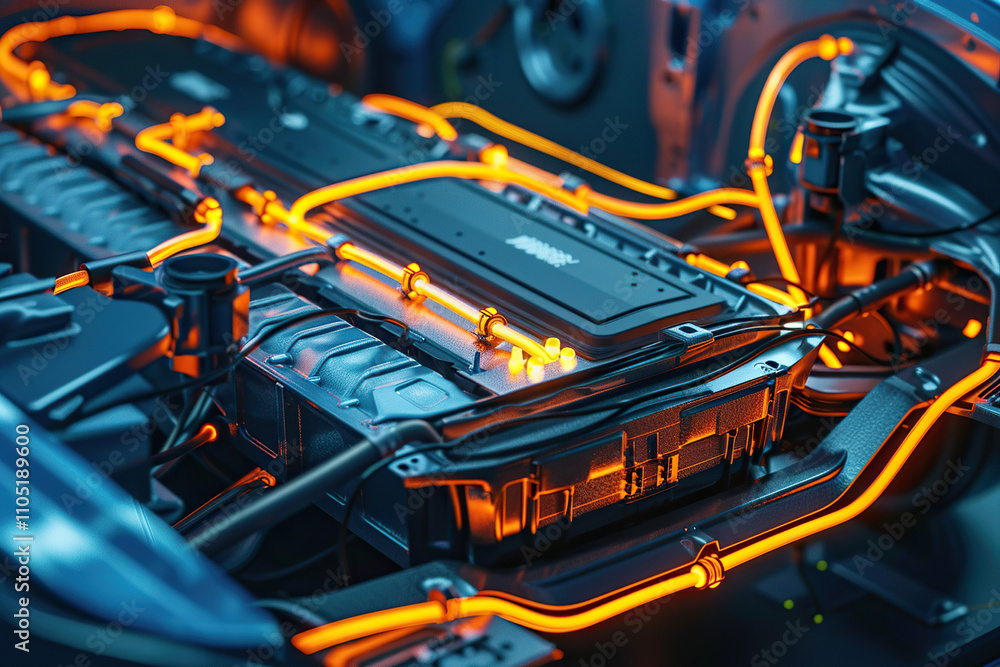 Power source for charging battery of beautiful electric car on road Power source for charging battery of beautiful electric car on road