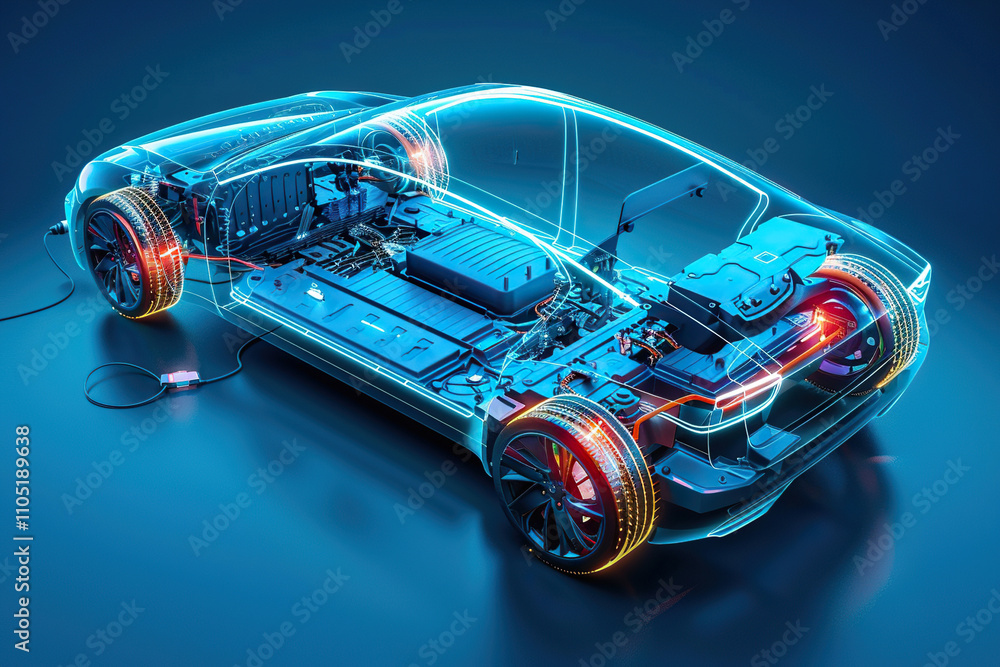 Power source for charging battery of beautiful electric car on road Power source for charging battery of beautiful electric car on road
