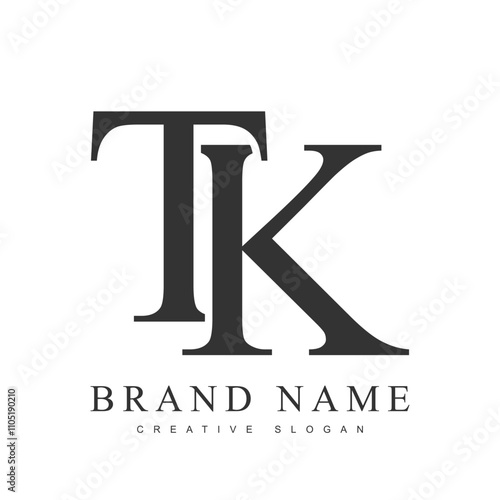 TK trendy logotype template. Initial letter t and k classic font style. Creative logo for company name or identity.