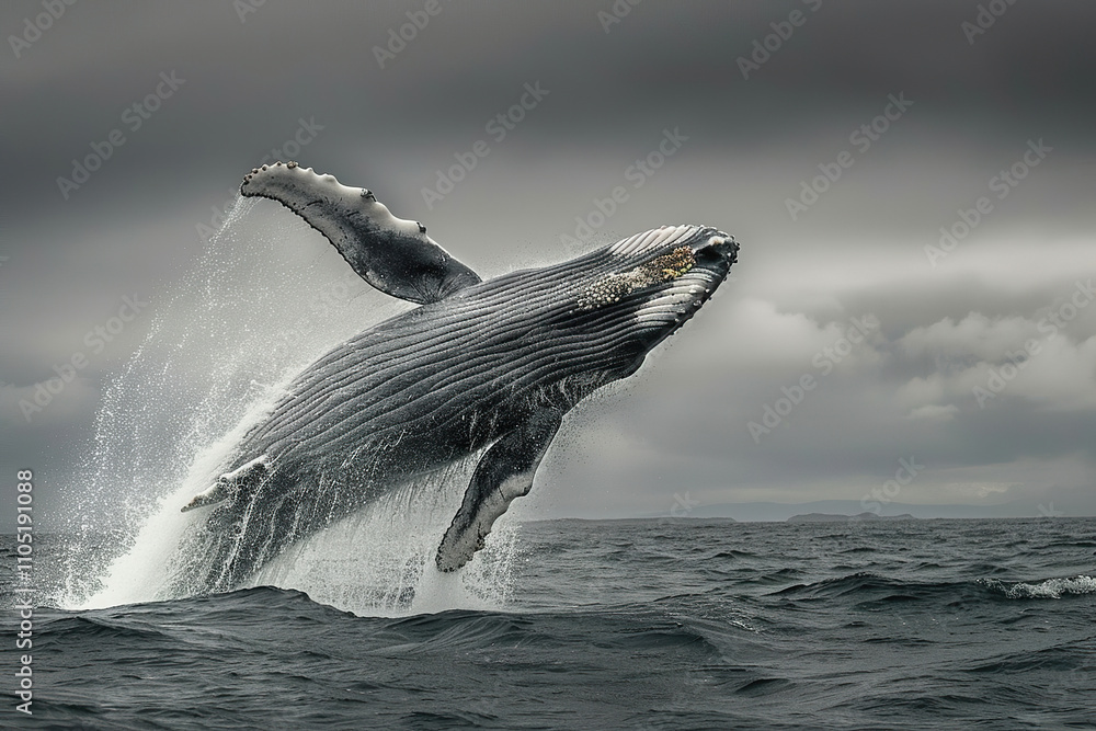 Fototapeta premium Fantastically beautiful majestic huge whale in blue ocean