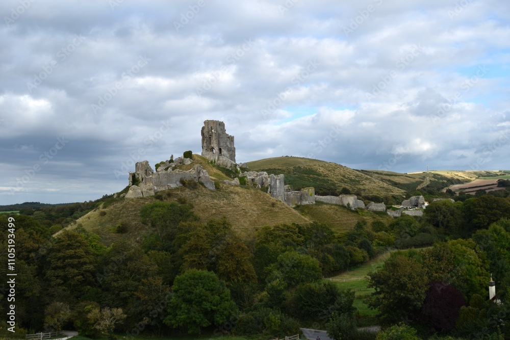 Corfe Castle on a cloudy day in Dorset Corfe Castle on a cloudy day in Dorset