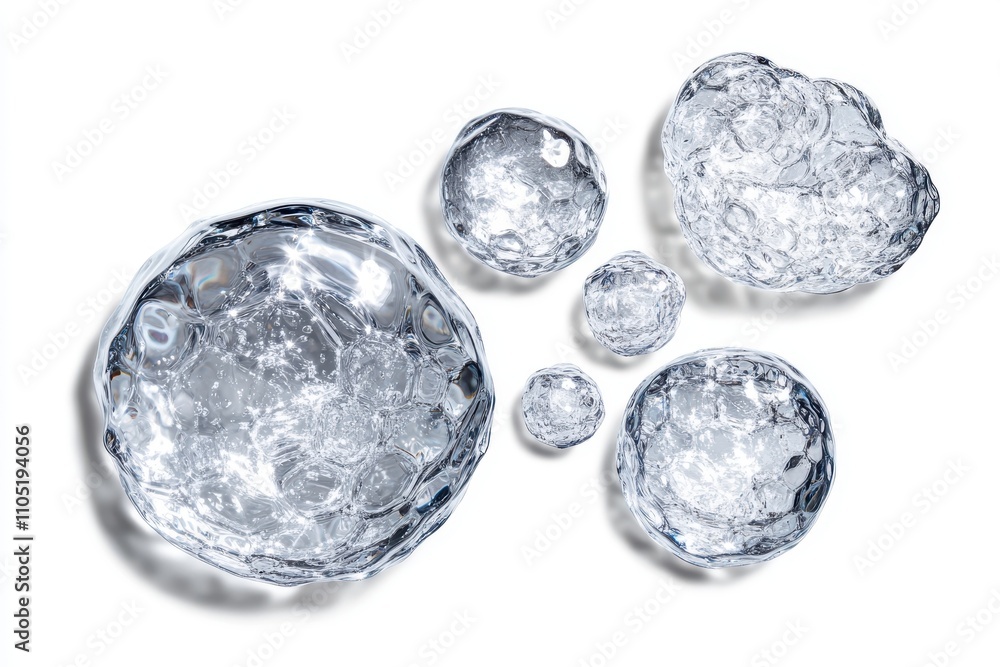 A collection of clear sparkling bubbles rising through water reflecting light and creating a dynamic A collection of clear sparkling bubbles rising through water reflecting light and creating a dynamic