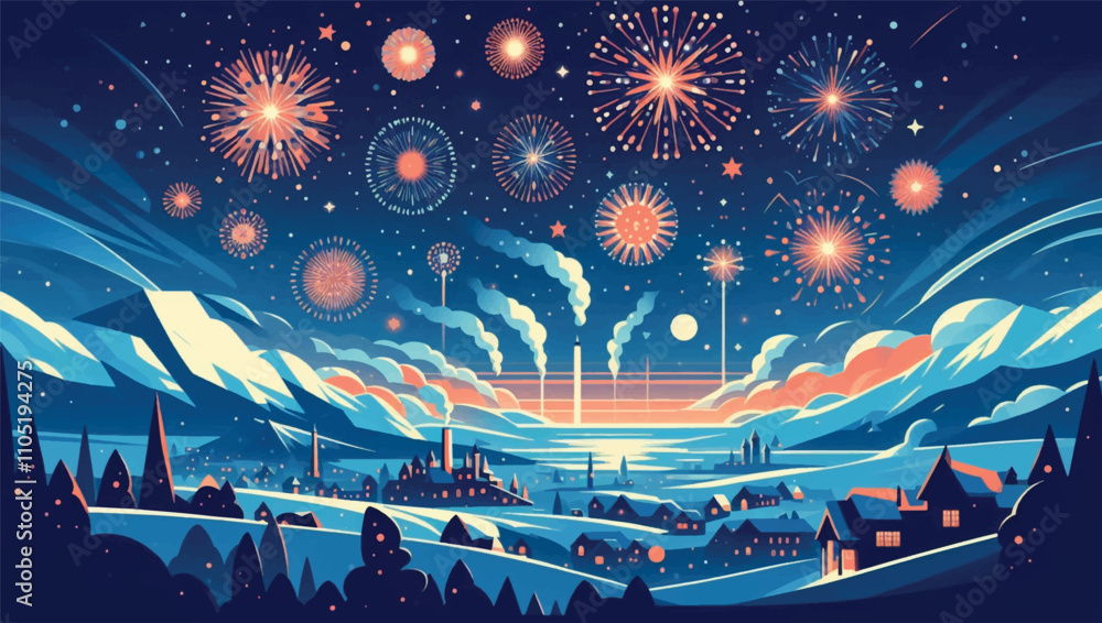 Obraz premium illustration of the night sky filled with fireworks, welcoming the arrival of the new year