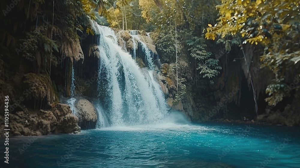 Naklejka premium Waterfall in Lush Green Forest
