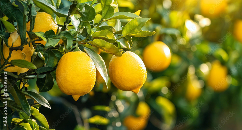Close-up of Lemon trees that are bearing fruit in the garden, a blurred background, soft light. Close-up of Lemon trees that are bearing fruit in the garden, a blurred background, soft light.