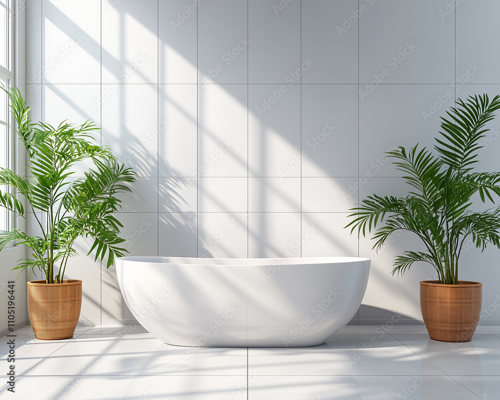 minimalist bathroom interior, featuring a freestanding bathtub, warm lighting, and a large window minimalist bathroom interior, featuring a freestanding bathtub, warm lighting, and a large window