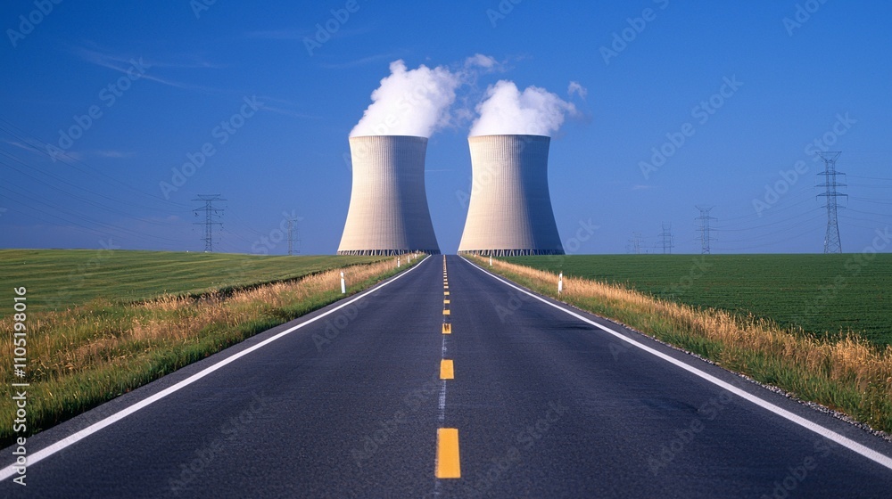 A modern power plant with steam rising, symbolizing peak energy production during high electricity demand, surrounded by a vibrant blue sky. A modern power plant with steam rising, symbolizing peak energy production during high electricity demand, surrounded by a vibrant blue sky.