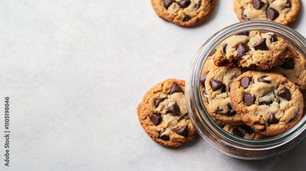 Food sweet snack junk diet concept. Cookies in a jar on a countertop Food sweet snack junk diet concept. Cookies in a jar on a countertop