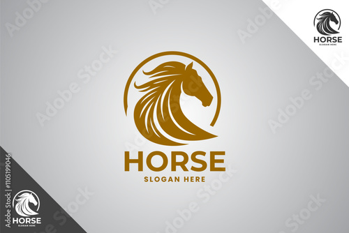 Horse minimalis logo with 2 color options. An animal and pet symbol. Black solid color logo. Minimal logotype and sign. Eps 10.