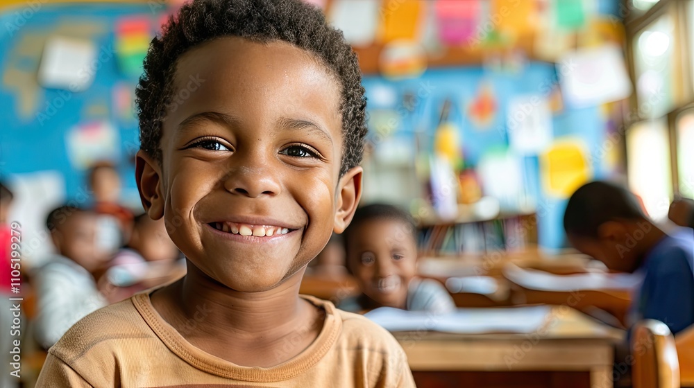 Smiling Young Boy in Classroom. Smiling Young Boy in Classroom.