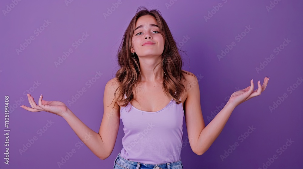 Nice young girl shrug shoulders. Nice young girl shrug shoulders.