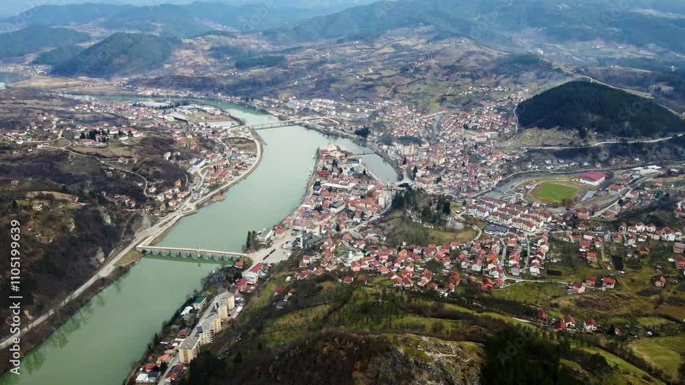 custom made wallpaper toronto digitalStunning aerial view of a picturesque town by the river in a mountainous region during the day