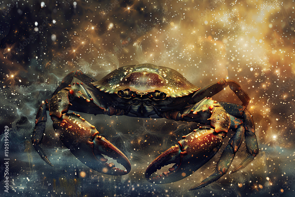 Astrological composition with concept of Cancer zodiac sign symbol Astrological composition with concept of Cancer zodiac sign symbol