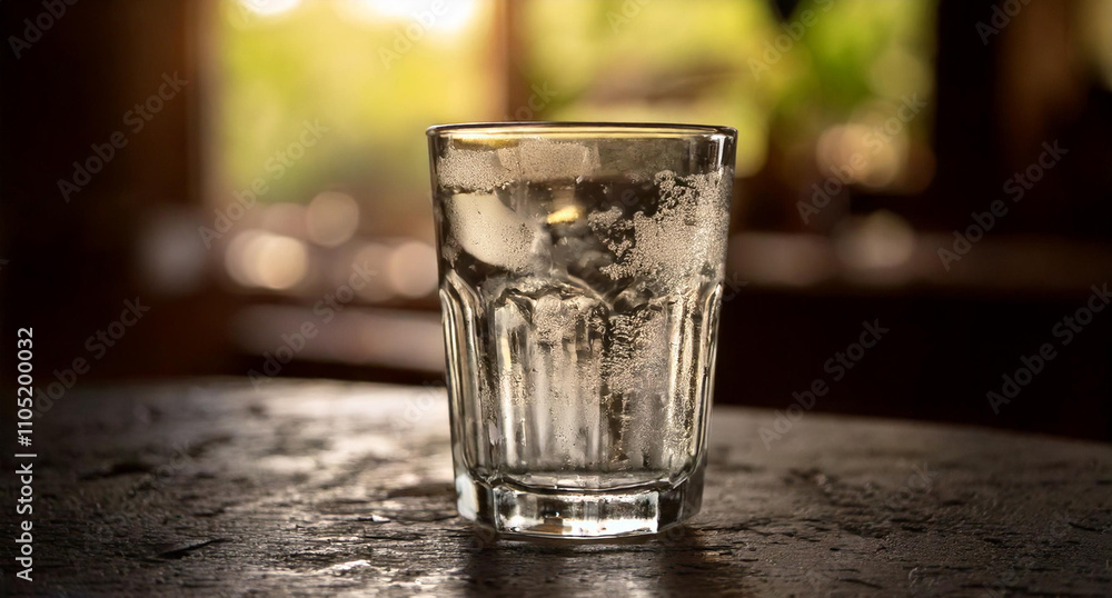 Close-up of dirty drinking glass, a blurred background, soft light. Close-up of dirty drinking glass, a blurred background, soft light.