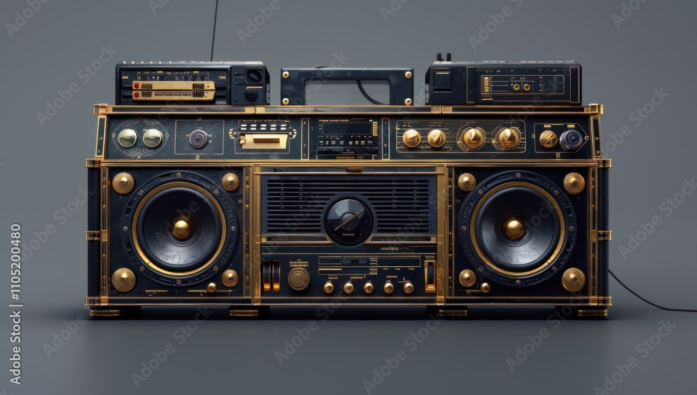 A Retro Gold and Black Boombox A Retro Gold and Black Boombox