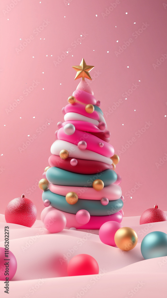 A fun and festive Christmas tree, adorned with colorful ornaments and a golden star. A fun and festive Christmas tree, adorned with colorful ornaments and a golden star.