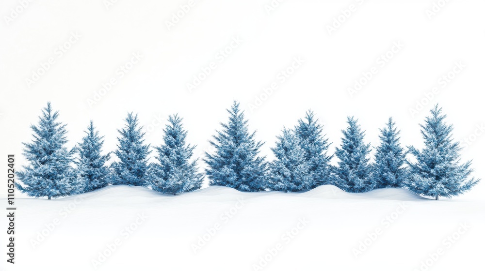 Naklejka premium A serene winter scene featuring a row of snow covered evergreen trees