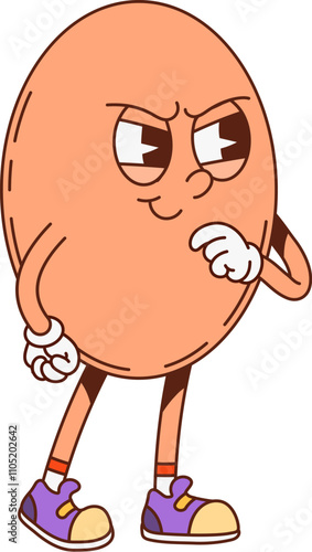 Groovy math oval geometric figure character with grumpy face, cartoon vector. Groovy oval figure character with serious smile or plotter expression emotion for kids geometry and mathematics emoji