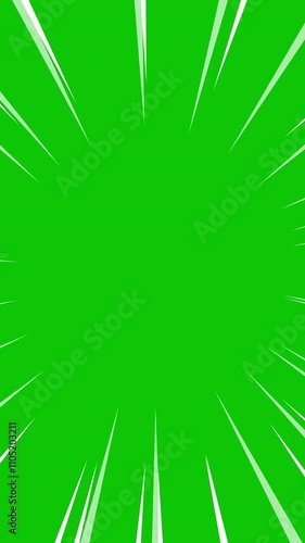 Radial white Speed ​​Lines, anime speed line background animation. Green screen.