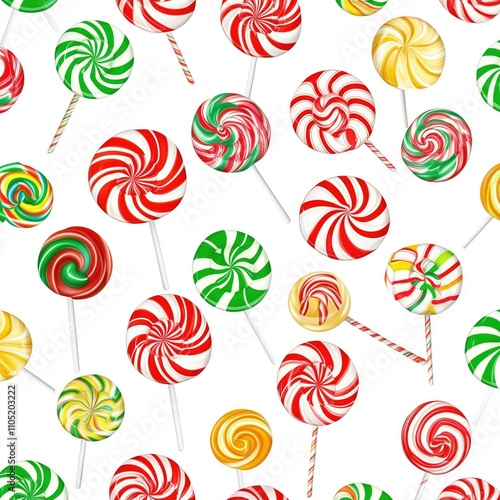 Seemless pattern of new year's lollipops isolated on white background