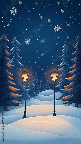 Illustration of a snowy christmas themed background low detail minimalistic