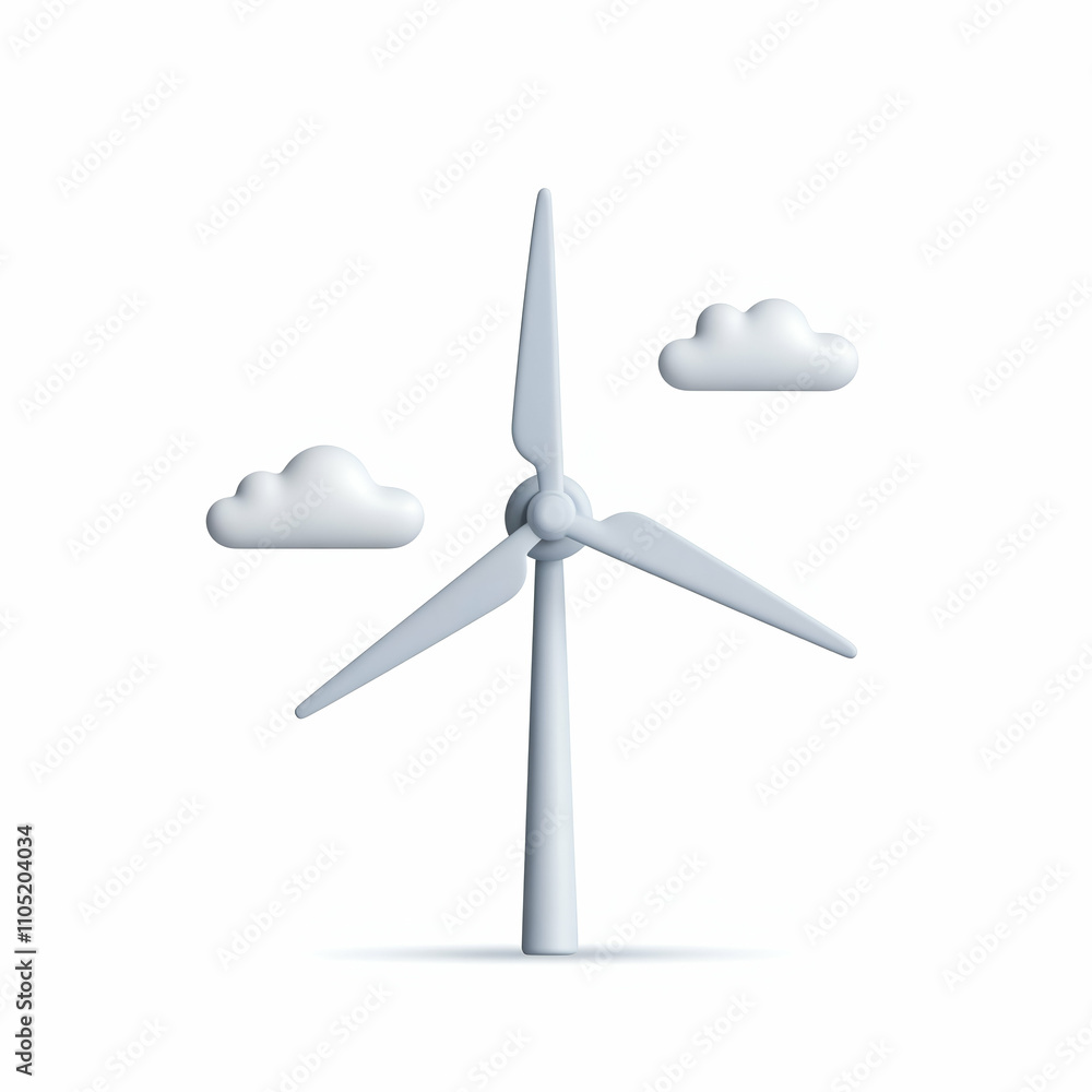 3D Windmill Icon Rotating with Clouds in the Background 3D Windmill Icon Rotating with Clouds in the Background