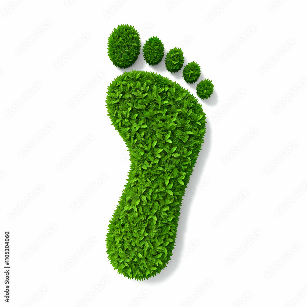 3D Footprint Icon with Plants Growing from It 3D Footprint Icon with Plants Growing from It