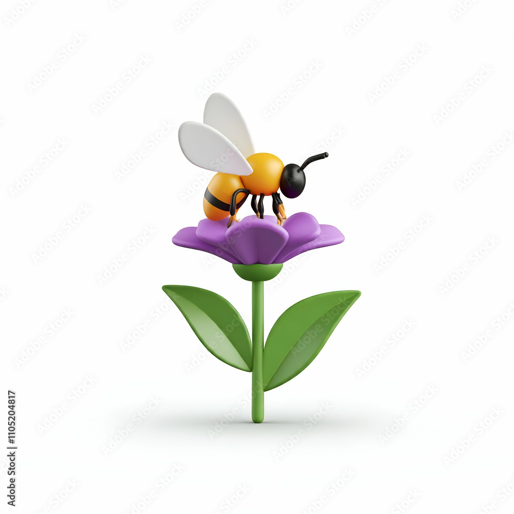 Naklejka premium 3D Bee on a Flower Icon Symbolizing Biodiversity