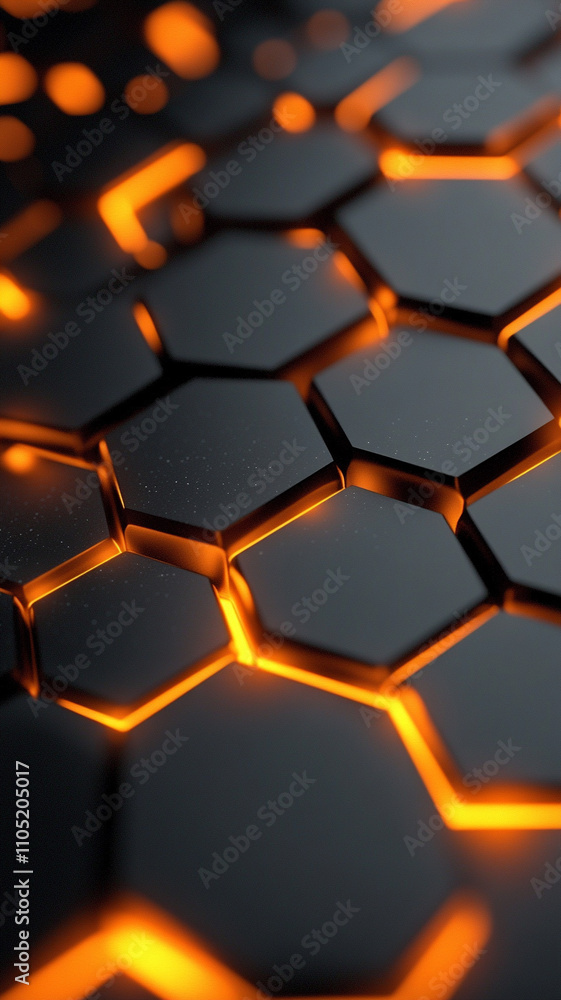 Ai-generated hexagonal pattern with orange glow abstract technology digital art modern environment close-up view innovation concept Ai-generated hexagonal pattern with orange glow abstract technology digital art modern environment close-up view innovation concept