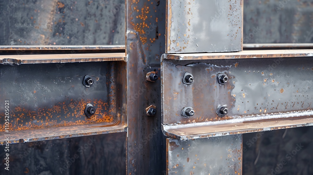 A weathered steel I-beam, showing signs of rust and wear, stands on a white background. A weathered steel I-beam, showing signs of rust and wear, stands on a white background.