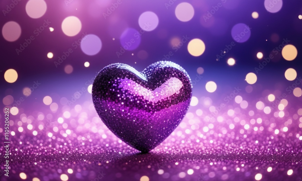 Sparkling purple heart with bokeh lights: vibrant romantic symbol of love Sparkling purple heart with bokeh lights: vibrant romantic symbol of love